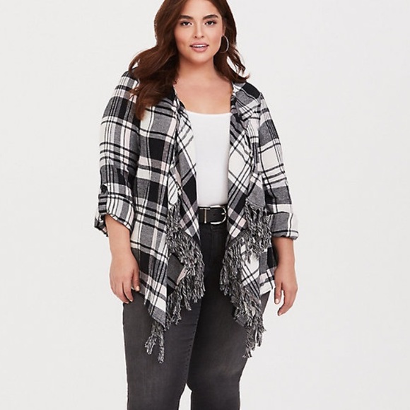 torrid Tops - 🆕 TORRID Black Plaid Fringe Kimono
